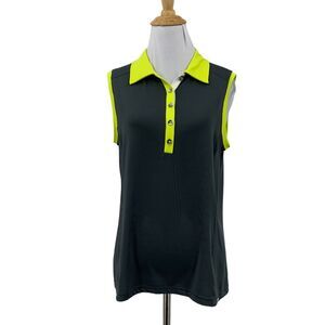 GG Blue Sleeveless Golf Polo Shirt Womens M Gray Neon Green Lightweight Stretch